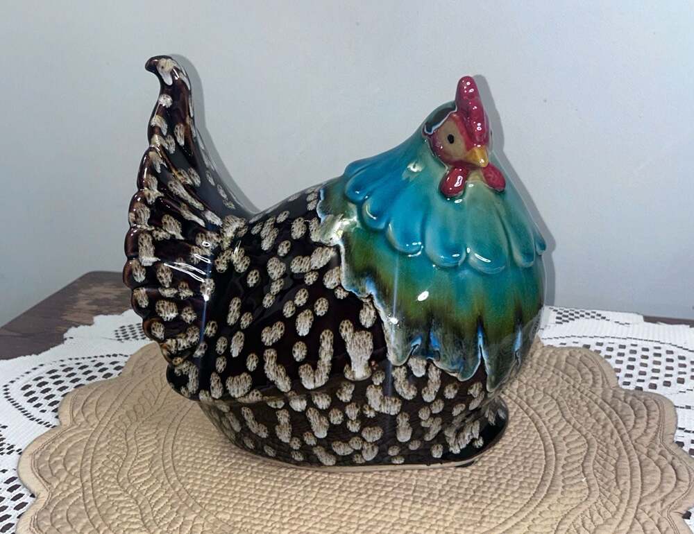 Hand Painted Glazed Ceramic Speckled Hen Chicken Figurine